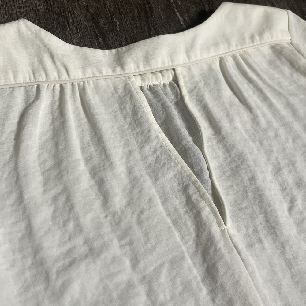Rebecca Taylor Womens White Silk‎ Beaded Blouse Size 2 Keyhole Back 3/4 Sleeve - Picture 8 of 9